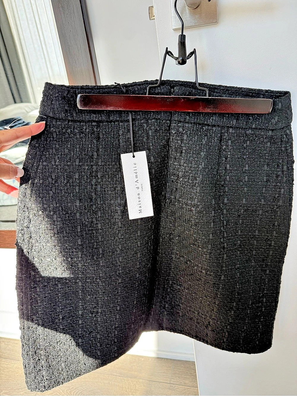 Maison d'Amélie Black Tweed Mini Skirt with Pocket Details